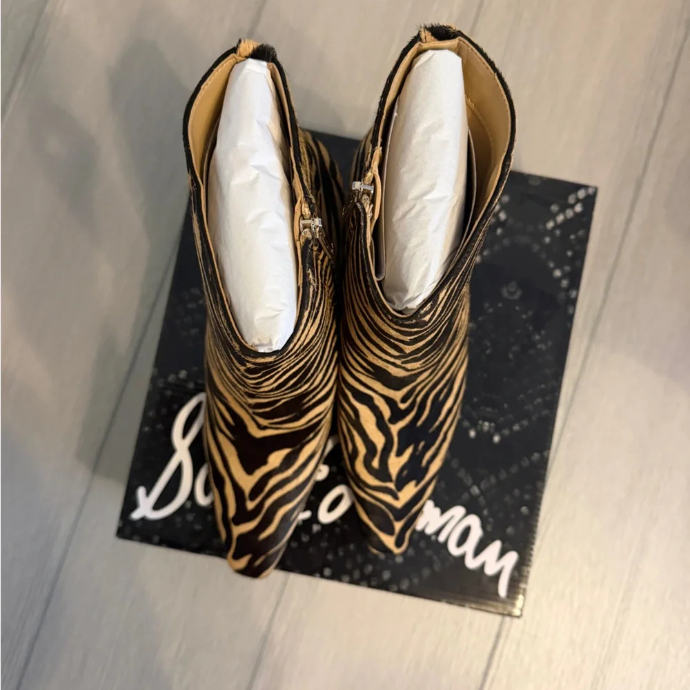 NIB Sam Edelman Women's Samantha Tiger Print calf hair Ankle Boots Size 9